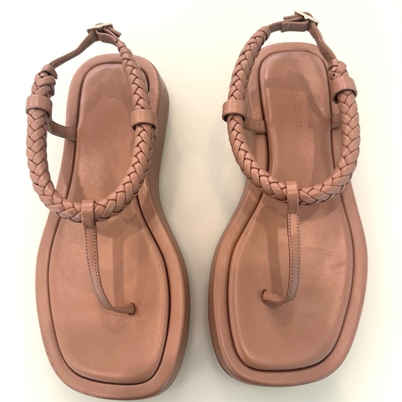 NEW GIA BORGHINI x RHW Flat Hazelnut (Nude/Tan) Leather Thong Sandal Size 37 - Picture 6 of 12
